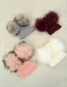 Mikki Beanie with double pom pom - Light Grey